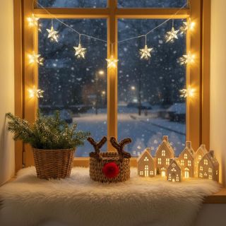 Venku padá sníh a svět venku se ztrácí v tichu zimního večera… Na okenním parapetu, mezi světýlky a drobnou vánoční...